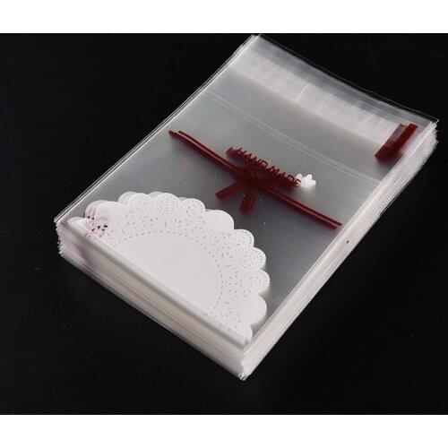 100 pcs/lot snack baking package Cookie packaging white lace bow self-adhesive plastic bags for biscuits biscuits storage bags