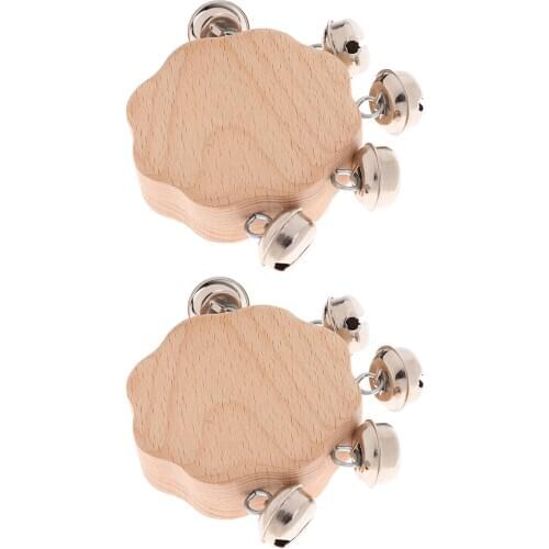 2 Pieces Wooden Kids Baby Hand Shakers Music Educational Grasping Rattle Toys, 5-Bells