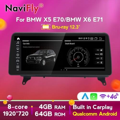 4G+64G 8Core 4G LTE DSP Blue Anti-Glare 12.3'Screen Android 10.0 wireless Carplay For BMW X5 E70 X6 E71 Auto WIFI BT IPS