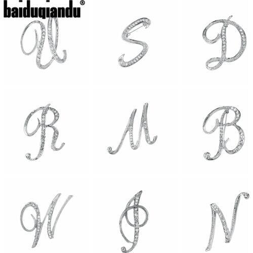 Baiduqiandu Clear Rhinestones 26 Initial Alphabet Letters A to Z Brooch Pins DIY Jewelry Accessories