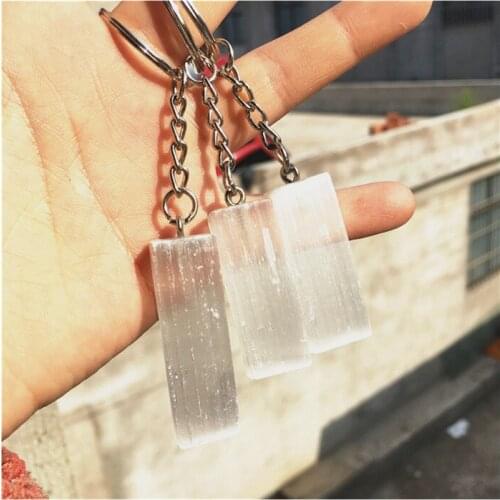 White Selenite Keychain Natural Folk Crafts Hand Made Crystals Healing Stones For Gifts