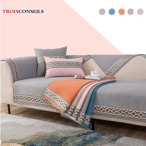 Cotton linen Sofa Cover Sofa Cushion Towel Cotton Couch Cover Modern Non-slip Slipcover Armrests 1/2/3/4-seater For Living Room