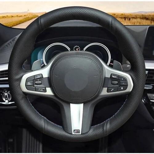Steering Wheel Cover Black Genuine Leather For BMW M Sport G30 G31 G32 G20 G21 G11 G12 G14 G15 G16 X3 G01 X4 G02 X5 G05 X7 G07