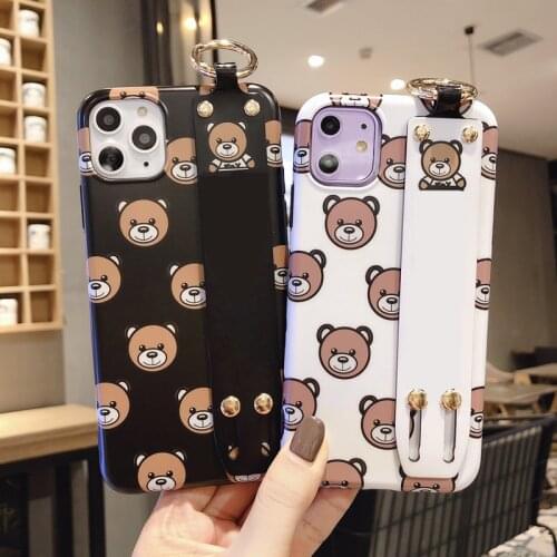Korean cartoon bear Wristband Phone Case For iPhone 11 12 Pro xr xs max xr x 10 7 8 plus 12 mini Teddy bear protective cover