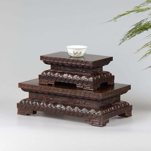 Ebony Black Azusa mahogany wood Kistler jade Guanyin Buddha lotus wood rectangular tank base Decoration