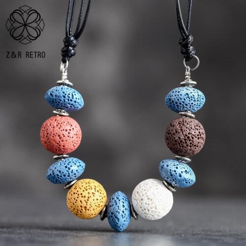 Colored Volcanic Stone Chain Chokers Jewelry For Women Neck Suspension Decoration Necklace Unusual Statement Gifts For Christmas