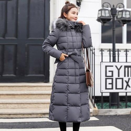 Cotday Bow Cotton X-Long White With Hooded Fur A Line Thick 2020 Fashion Office Style Women Winter Warm Parka Coat