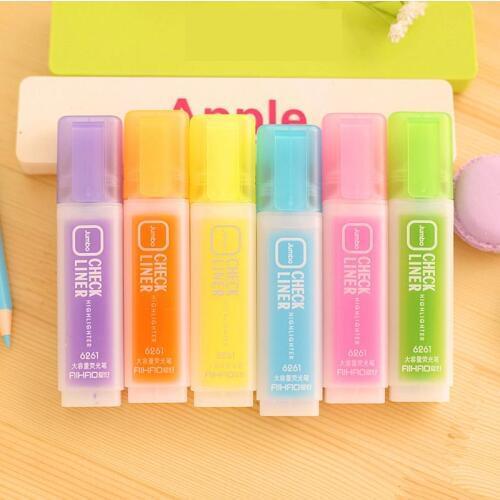 Jonvon Satone 6 Colors Highlighter Pen Stationery Korean Creative Student Large Capacity Writing Markers Highlighters Pen School