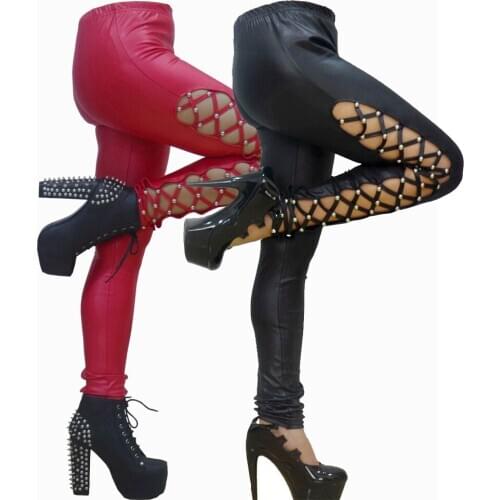 New Women Ladies Punk Vinyl Pvc Wet Look Elasticated Leggings Pants Trousers X6652 MLXL