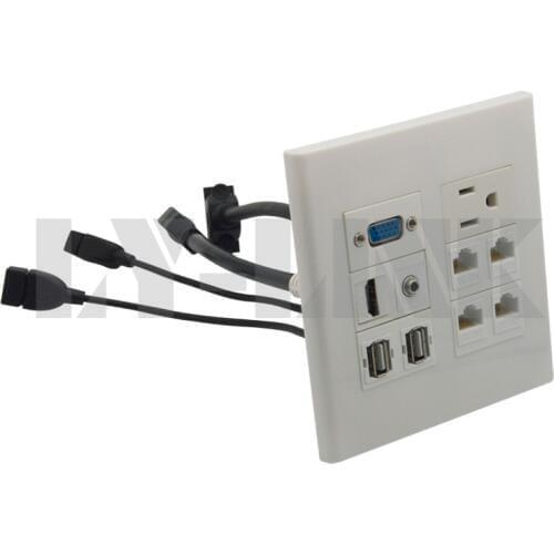 120 X 120mm face plate VGA HDMI 3.5mm audio USB RJ45 CAT5 and AC power wall plate support DIY