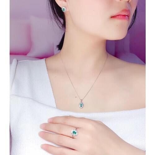 The Best Wedding Gift set Natural Real Emerald 925 sterling silver 1pc Emerald pendant,1pc Emerald ring,2pcs Emerald Earring