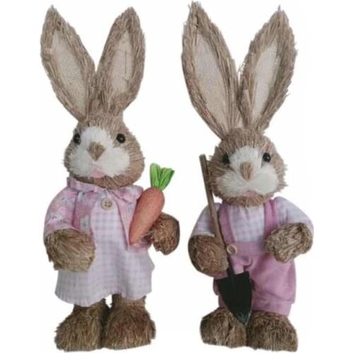 2Pc Cute Straw Rabbit Bunny Easter Decorations Holiday Home Garden Wedding OrnamentRetailsale