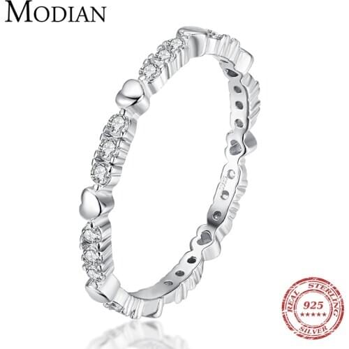 Modian Minimalism Solid 925 Sterling Silver Hearts Stackable Finger Rings For Women Vintage Party Accessories Fine Jewelry Anel