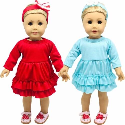 New Pattern Fashion Long Sleeve Lace Skirt + Headband Suit Fit 18 Inch American&43cm Baby New Born Doll Clothes Accessories