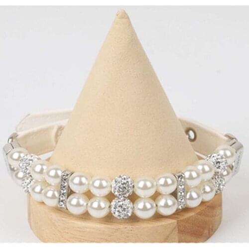 Pet Fashion Pearl PU Collar Leather Adjustable Dogs Necklace Wedding Jewelry Rhinestone Small Medium Puppy Cat Collars
