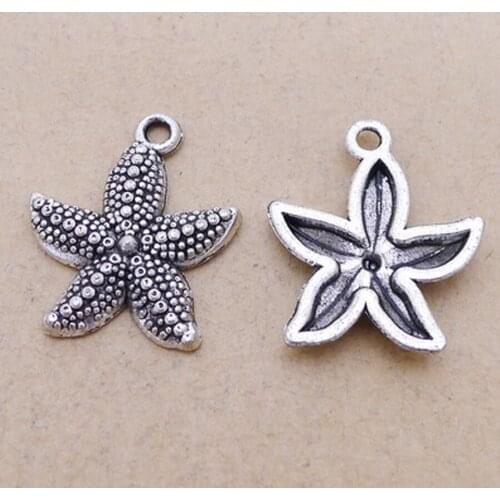 RAINXTAR Fashion Alloy Antique Silver Color Starfish Charms 19*22mm 100pcs AAC519