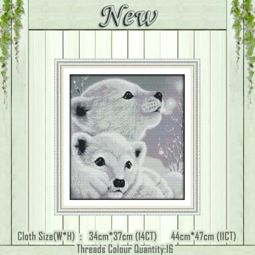 Two little polar bears diy decor painting counted print on the canvas DMC 11CT 14CT kits Cross Stitch embroidery needlework Sets