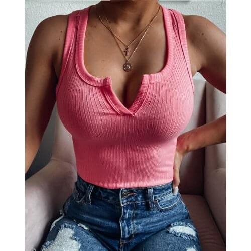 Half-Open Small V Neck Vest Tank Top 2021 Summer New Slim Thin Solid Camis Fashion Women Clothing Sexy Sleeveless T-Shirt G2735