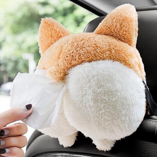 2020 new car tissue box cute napkin tissue box corgi butt carton cute napkin holder home office decoration new year gift