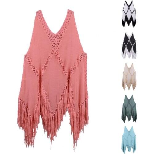 2021 New Sexy Sleeveless Bikini Cover Up V Neck Irregular Tassel Swimsuit Cover Up for Vacation