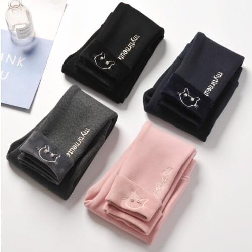 2021 4-13 Year Old New Winter Spring Kids Leggings Thicken Keep Warm Children Pants Cute Cat Girls and boys Clothing