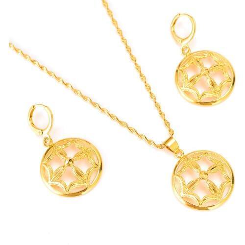 Charm Vintage lady gold Flower earrings Necklaces & Pendants Jewelry stes for Women girls wedding birthday gifts drop Shipping