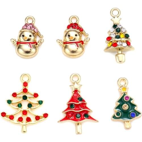 5 PCs Multicolor Rhinestone Christmas Tree Charms Pendant For Pendant Necklace Earrings Making Cute Snowman Christmas Charms