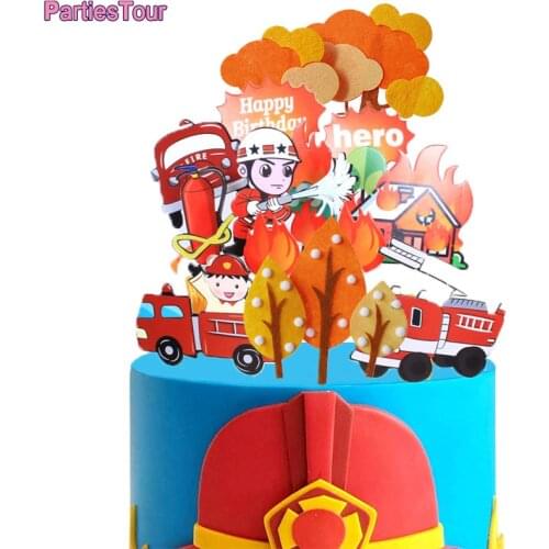 Fireman Birthday Cake Decoration Happy Birthday Cake Toppers Firetruck Birthday Cake Flag Firefighter theme Birthday Party Decor