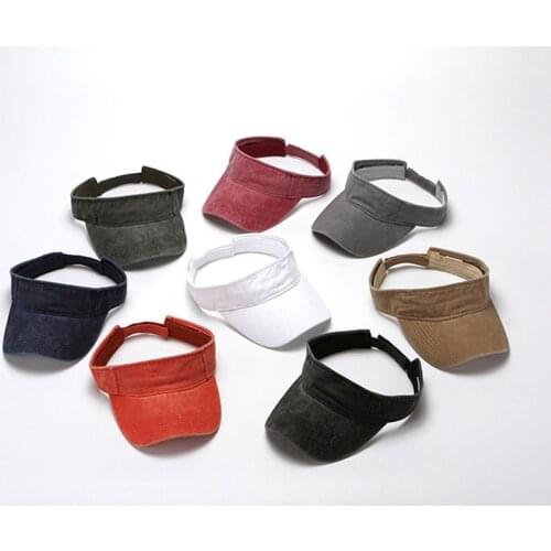 Washed Cotton Empty Top Adjustable Visor Sun Hat Women Men Summer Cotton Anti-UV Topless Sports Golf Outdoor Tennis Caps