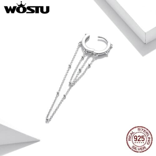 Wostu 1 Piece Chain Studs Piercing Earrings 925 Sterling Silver Tassel Ear buckle Earring for Girl Fine Jewelry BKE1115