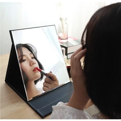 Pu Cover Makeup Mirror Foldable Travel Mirror Portable Adjustable Ultra-thin Mirror Makeup Folding Compact Desktop Table Mirror