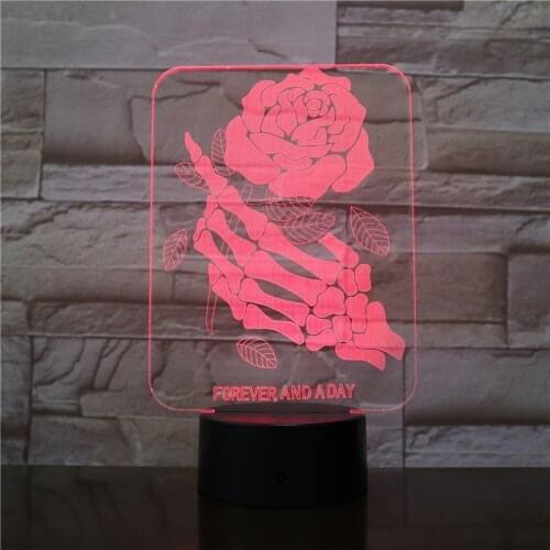 3D Skull Skeletons Hands Rose Flower LED Night Light Table Desk Optical Illusion Lamps 7 Colors Changing Lights LED Table Lamp