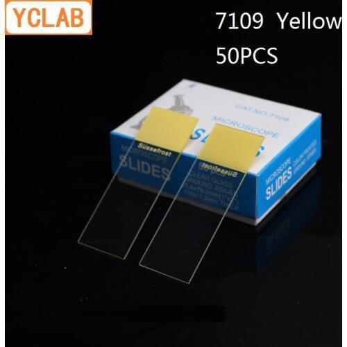 YCLAB 50PCS 7109 Microscope Slides Yellow Clear Glass Ground Edges Medical Laboratory Equipment