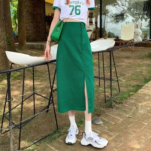 Mid-length Skirt Summer A-line Skirt Female New Korean Version of The High-waisted Thin Temperament Split Summer Bag Hip Skirt