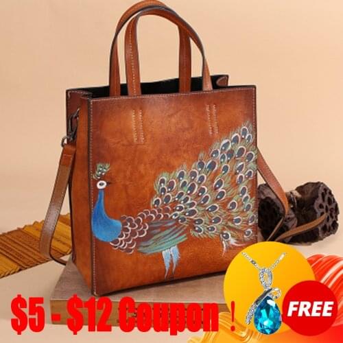 CGA Women Bag Lady Handbags Luxury Genuine Leather Handbag Ladies Shopping Bags Hand-painted Animal Pattern Retro Women Tote Bag