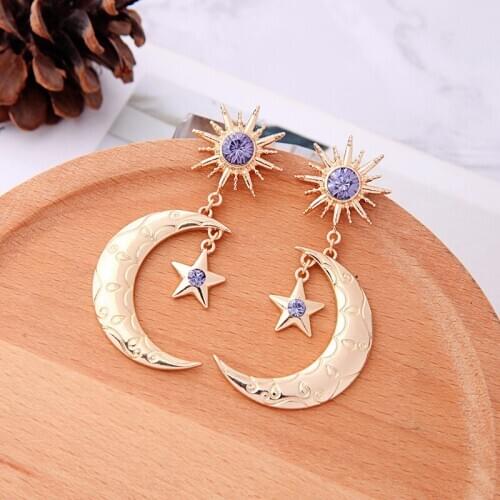 2020 New Arrival Bohemia Ethnic Crystal Star Moon Drop Earrings Jewelry For Women Long Dangle Earrings Dress Gift Accessories