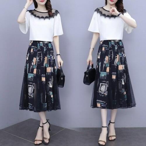 Womens plus size L-5XL set summer clothes fat XXL XXXL 3XL XXXXL 4XL XXXXXL woman top T-shirt+skirt work wear 2 piece sets Suits