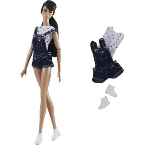 1/6 Bjd Doll Accessories Clothes 30cm Fashion Doll Vest Denim Suspenders Little White Shoes Diy Dress Toys Gift Not Include Doll