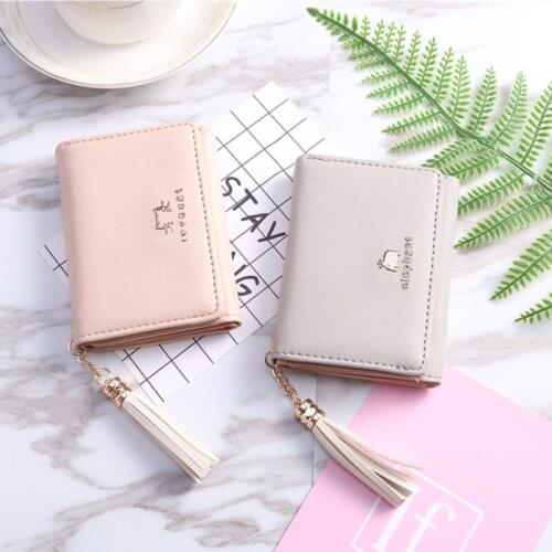 1 Pc Cute Women Wallet Leather Card Holder Mini Short Tassel Small Wallet Coin Purse Female Ladies Card Case Tarjetero