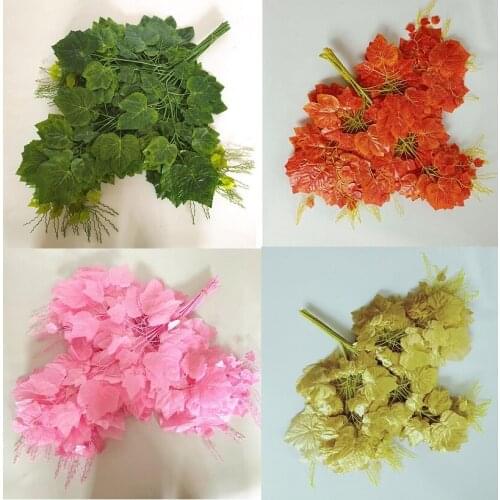 12pcs Artificial Grape Tree Leaves Branch For Plant Wall Background Wedding Home Hotal Office Bar Decorative