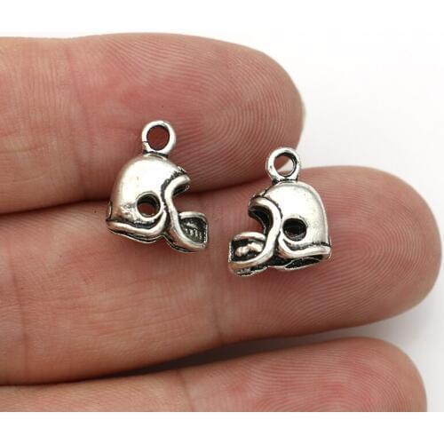 15pcs/lot Antique Silver Football Helmet Charms Pendants for Jewelry Making DIY Handmade Craft 14x11mm