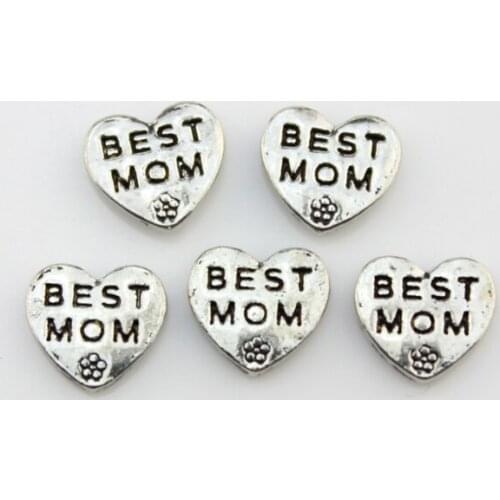 20pcs Silver Heart BEST MOM Living Charms For Glass Living Floating Lockets