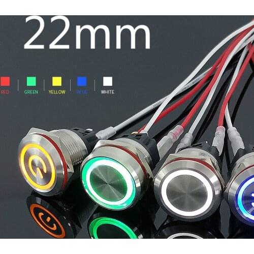 22mm Metal Button Switch with Lamp Self-locking Reset Waterproof Power Start Button 5v12v24v220v Diy