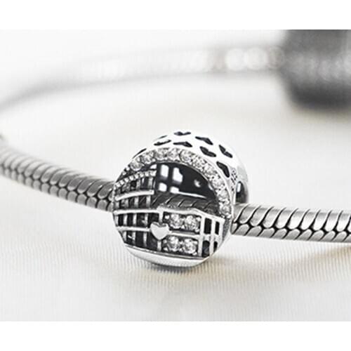 Authentic S925 Bead Openwork Fighting Arena Charm fit Lady Bracelet Bangle Girl Birthday Gift DIY Jewelry Clear CZ