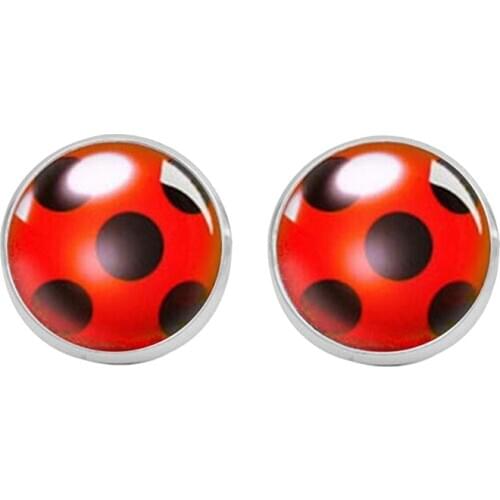 Ladybug Anime Cartoon Style Stainless Steel Plated Earrings Jewelry Cartoon Glass Dome Stud Earrings Gifts
