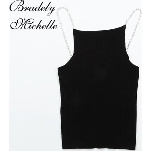BRADELY MICHELLE 2021 Summer NEW Arrival Sexy Pearl Sling Basic Color Black White Tank Cami Crop Top Club Party Camis