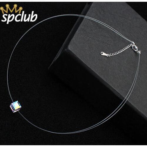 Simple Transparent Thin Lines Crystals from Swarovski Pendant Choker Necklace For Women Charm Fashion Collar Bijoux Jewelry