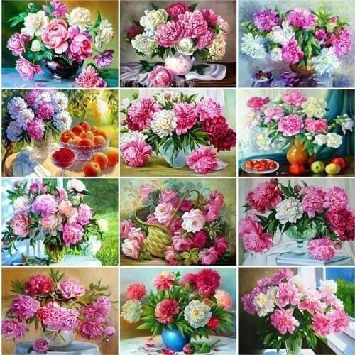 Evershine 5D Diamond Painting Peony Cross Stitch Full Square Round Diamond Embroidery Flower Rhinestone Picture Home Decor Gift