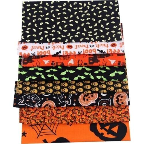 8pcs 25x25cm/50x50cm Halloween Printed Cotton Fabric Quilting Fabric Sewing Material for DIY Handbag Patchwork Fabric