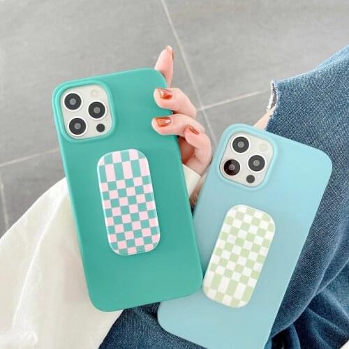 INS Korean 3D Macaron Color Push Pull Bracket Phone Case For IPhone 7 8 PLus X XR XS 11 12 Pro Max Grid holder Stand Back Cover